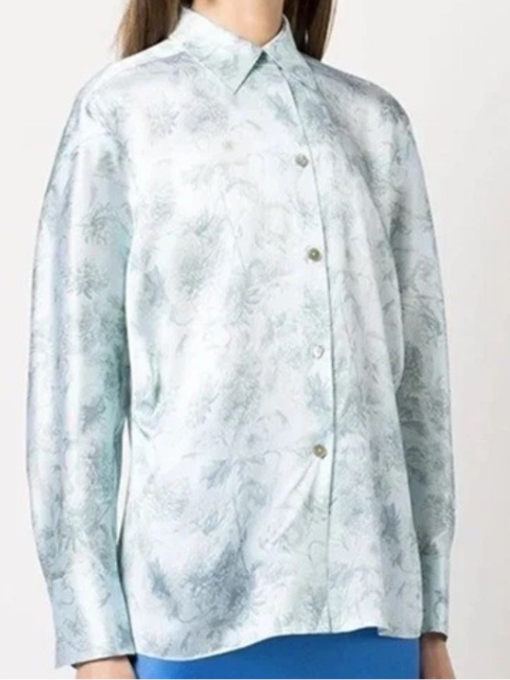 Vince Women’s 100% Silk Buttoned Dahlia Blue Floral Print Blouse Shirt Size XL